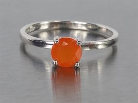 Natural Fire Opal Solitaire Sterling Silver Estate Ring
