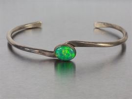 Bright and Firey Green Opal Southwest Sterling Silver Bracelet
