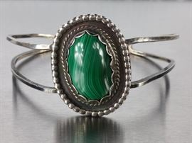 Large Malachite Southwest Sterling Silver Bracelet
