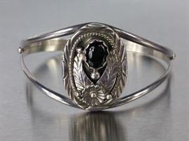 Black Onyx Southwest Sterling Silver Estate Bracelet

