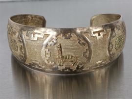 Aztec Designed Southwest Sterling Silver Estate Bracelet
