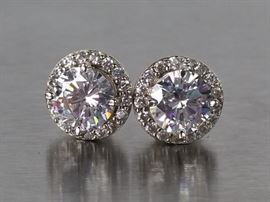 Stunning Halo Earrings in Sterling Silver
