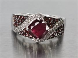 Garnet Designer Estate Ring in Sterling Silver
