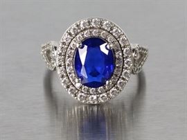 Blue and White Sapphire Halo Estate Ring in Sterling Silver

