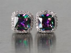 Ladies Mystic Topaz Halo Earrings
