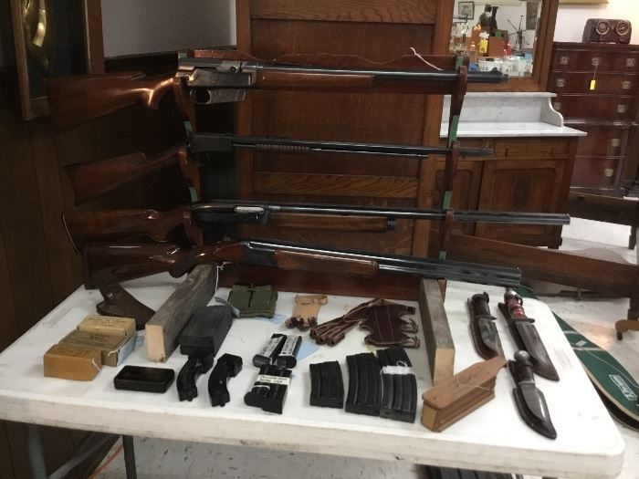 Guns - Remington Model 81, 30 caliber WoodMaster; Winchester Model 90-22 WRF; Remington Model 1100, Grade D 12 gauge; Browning Citori Grade 1 Lightning, 12 gauge