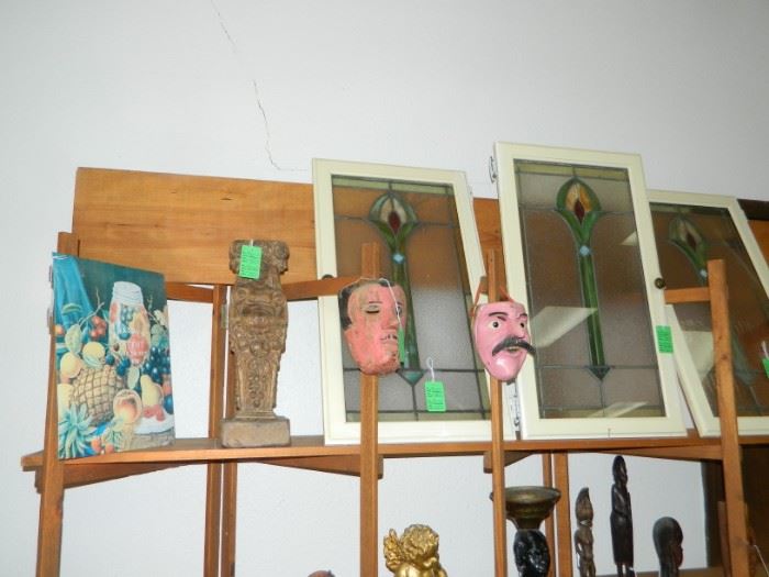 Stained glass panels, Old masks