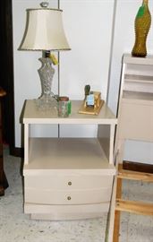 Mid-Century bedside table, crystal lamp