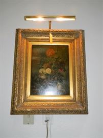 Framed oil painting w/light