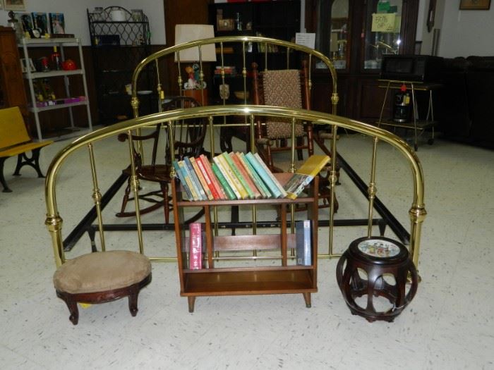 King sized Brass Bed w/frame, footstools, Books