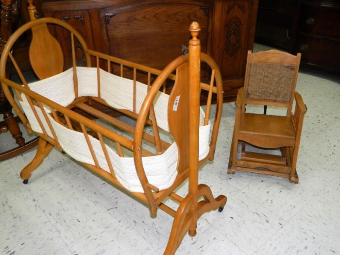 Antique bassinet & child's rocker