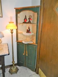 Corner cabinet, Marble floor lamp w/shade