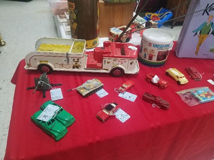 Corgi toys, Marx fire truck, Dinky toys gun