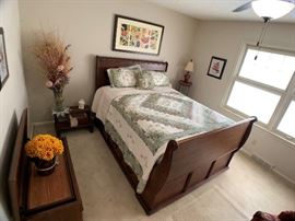 Vintage Black Hawk Bedroom Set: Sleigh Bed, Dresser, and Chest