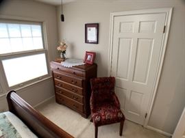 Vintage Black Hawk Bedroom Set: Sleigh Bed, Dresser, and Chest