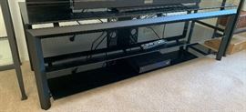 Contemporary Glass/Black Metal TV/AV Stand 18x59.5x19in HxWxD