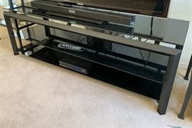 Contemporary Glass/Black Metal TV/AV Stand 18x59.5x19in HxWxD