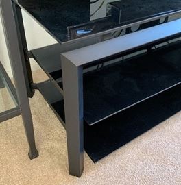 Contemporary Glass/Black Metal TV/AV Stand 18x59.5x19in HxWxD