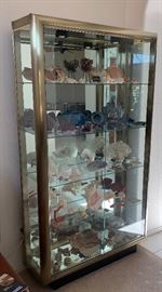 Contemporary Lighted Display Cabinet Brushed Metal/Mirror/Glass 76x42x16in HxWxD