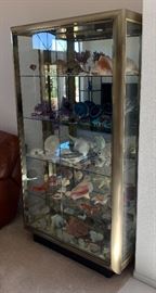 Contemporary Lighted Display Cabinet Brushed Metal/Mirror/Glass 76x42x16in HxWxD