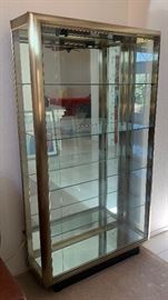Contemporary Lighted Display Cabinet Brushed Metal/Mirror/Glass 76x42x16in HxWxD