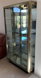 Contemporary Lighted Display Cabinet Brushed Metal/Mirror/Glass 76x42x16in HxWxD