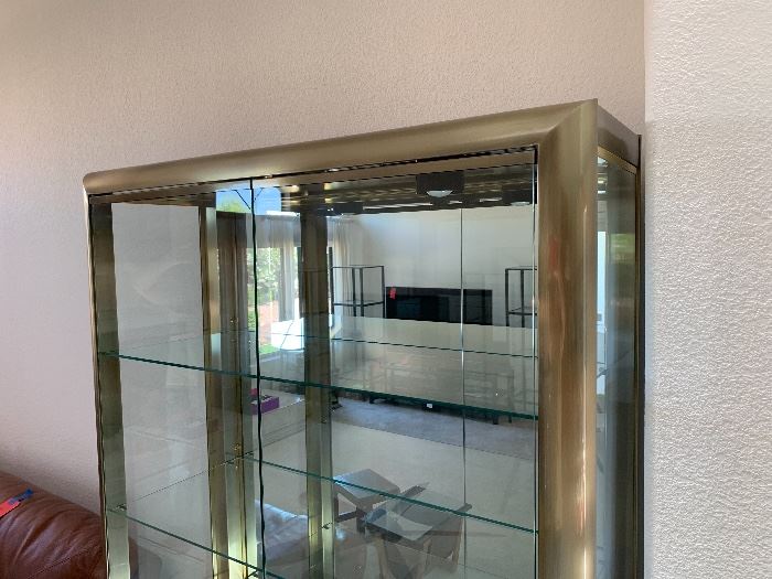 Contemporary Lighted Display Cabinet Brushed Metal/Mirror/Glass 76x42x16in HxWxD