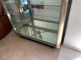 Contemporary Lighted Display Cabinet Brushed Metal/Mirror/Glass 76x42x16in HxWxD