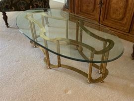 Brass Faux Bamboo Coffee Table oval 16x52x26in HxWxD