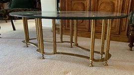 Brass Faux Bamboo Coffee Table oval 16x52x26in HxWxD