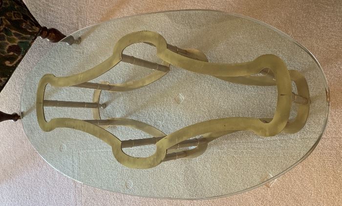 Brass Faux Bamboo Coffee Table oval 16x52x26in HxWxD