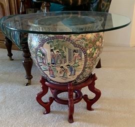 Asian/Chinese Fish Bowl End Table 20x24in Diameter
