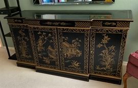 Drexel Heritage Et Cetera Chinoiserie Sideboard Cabinet Black Lacquer 30.5x60x20in HxWxD