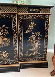 Drexel Heritage Et Cetera Chinoiserie Sideboard Cabinet Black Lacquer 30.5x60x20in HxWxD