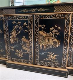 Drexel Heritage Et Cetera Chinoiserie Sideboard Cabinet Black Lacquer 30.5x60x20in HxWxD