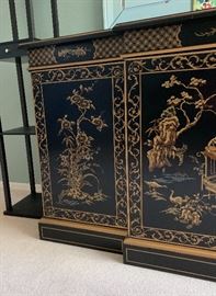 Drexel Heritage Et Cetera Chinoiserie Sideboard Cabinet Black Lacquer 30.5x60x20in HxWxD