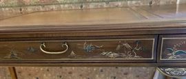Drexel Heritage Et Cetera Desk walnut Chinoiserie 30x60.5x27.5in HxWxD