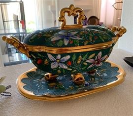 H Bequet Quaregnon Belgium Lidded Bowl w/ Platter