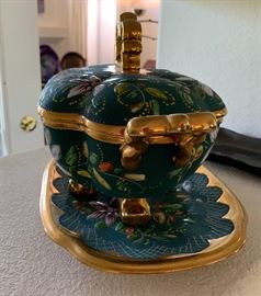 H Bequet Quaregnon Belgium Lidded Bowl w/ Platter
