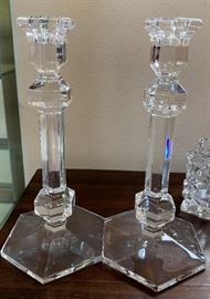 2 Val St Lambert Gardenia Crystal Candle Holders PAIR