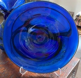 Blue Art Glass Plate Signed