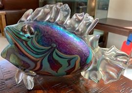 Iridescent Art Glass Fish Signed