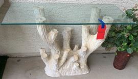 Artistic tree branch table with glass top 38x 16x 26