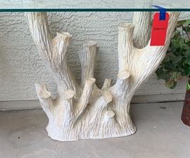 Artistic tree branch table with glass top 38x 16x 26