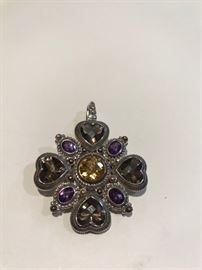 Judith Ripka Sterling and 14K gold pin pendant . 