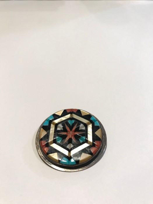 Y. Natachu Zuni  Native American Sterling and inlaid pendant