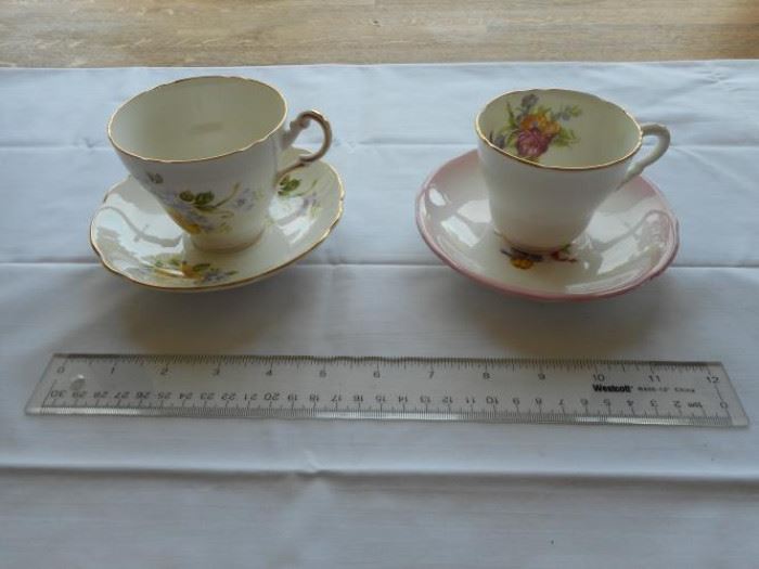 Set of 2 vintage English bone china tea cup & saucer sets- Regency & Royal Stafford https://ctbids.com/#!/description/share/132666