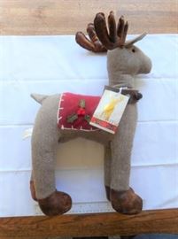 Leather and fabric "Be Merry Be Bright" holiday deer decoration 20" tall https://ctbids.com/#!/description/share/133018