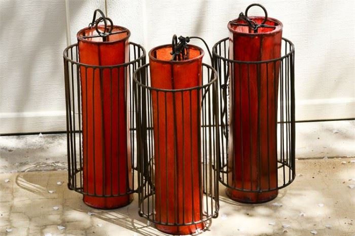 36. Set of Three 3 Cylindrical Cage Lights
