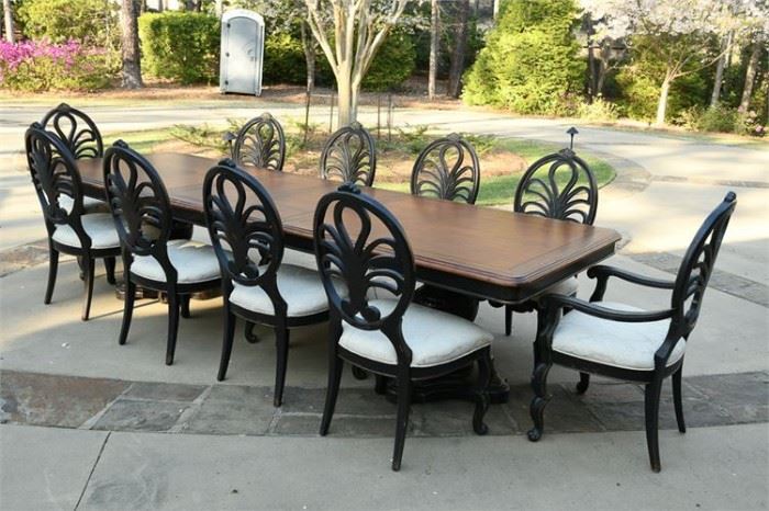 120. Continental Style Dining Table and Ten 10 Chairs